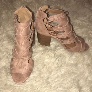 Taupe Caged Cutout Block Heels